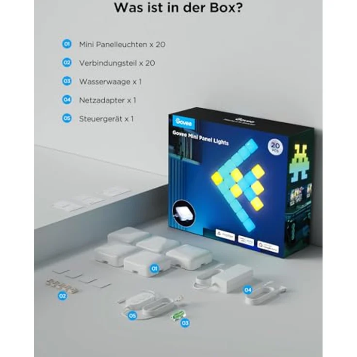 Govee Mini-Panelleuchten, LED-Wandpaneele, RGBIC, Matter/Alexa/Google Assistant, Musiksync, 20er-Pack – Bild 10