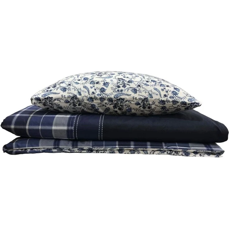 Buymax Bettwäsche Wende-Bettwäsche, Pablo, Renforce: 100% Baumwolle, 3 teilig, 200x220 cm, Bettbezug-Set, mit Reißverschluss, Blumen, Karo, Weiß Blau – Bild 3