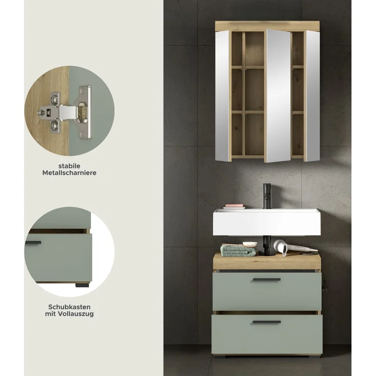 Xonox Scout Badkombination (B/H/T: 60x191x34 cm) in Salbei und Artisan Eiche Nachbildung – Bild 9