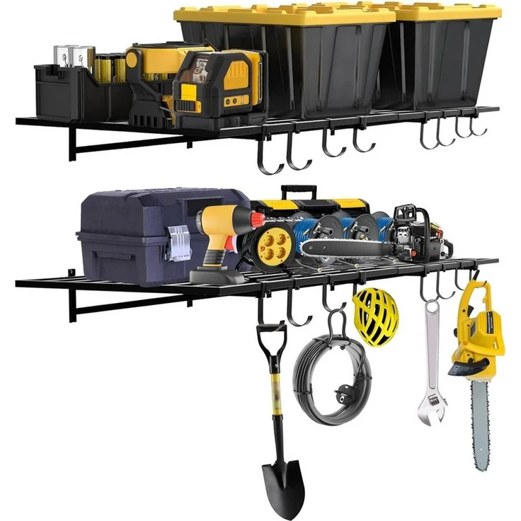 GarveeMore Schwerlastregal Garagen 2er-Pack mit Haken,Tragkraft 181 kg, Wandregal für die Garage,Werkstatt und Schuppen -Montageset – Bild 1