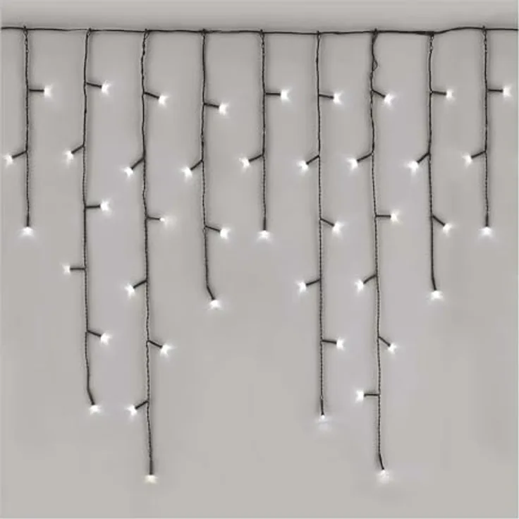 EMOS LED-Eisregen Lichterkette, 10m Weihnachtslichterkette + 5m Zuleitung, 600 LEDs, 8 Lichtmodi, Netzteil mit Timer 6h/18h, IP44 für Innen und Außen, Kaltweiß