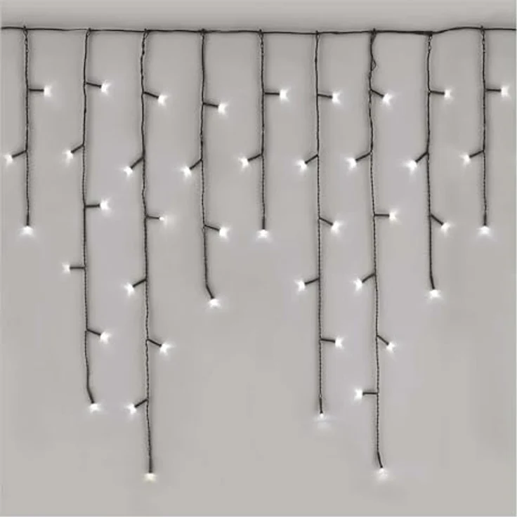 EMOS LED-Eisregen Lichterkette, 10m Weihnachtslichterkette + 5m Zuleitung, 600 LEDs, 8 Lichtmodi, Netzteil mit Timer 6h/18h, IP44 für Innen und Außen, Kaltweiß – Bild 1