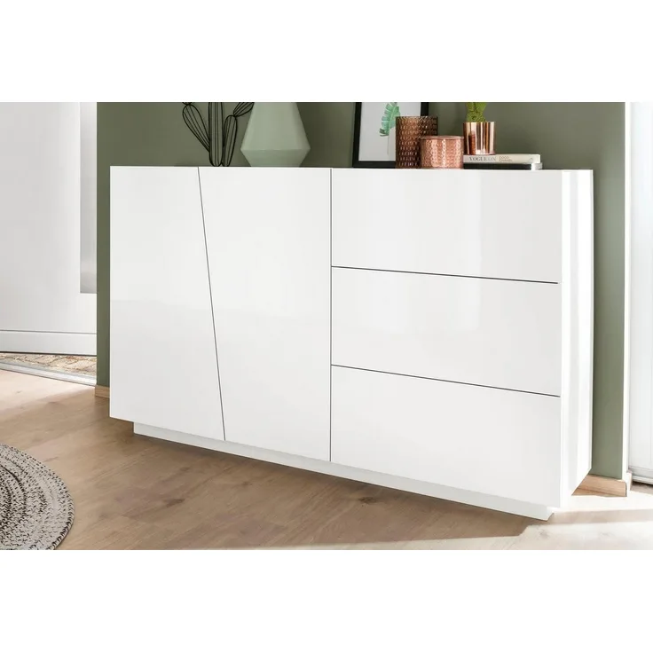 Sideboard >Viterbo< in Weiß-Hochglanz - 140x86x43cm (BxHxT)