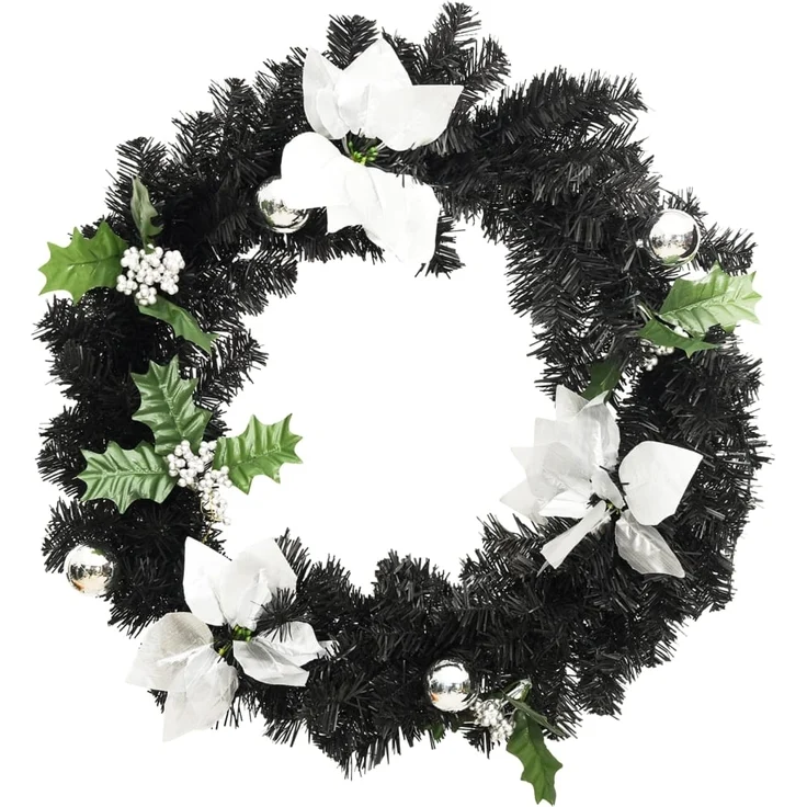 vidaXL Weihnachtskranz mit LED Schwarz 60 cm PVC 321518 – Bild 2