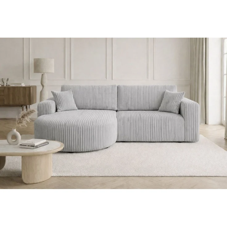 Kaiser Möbel Ecksofa mit Schlaffunktion für Wohnzimmer, Cordstoff Tilia, ROUND ONE, abgerundete Form, Liegefunktion, Stauraum, modernes Design – Bild 1