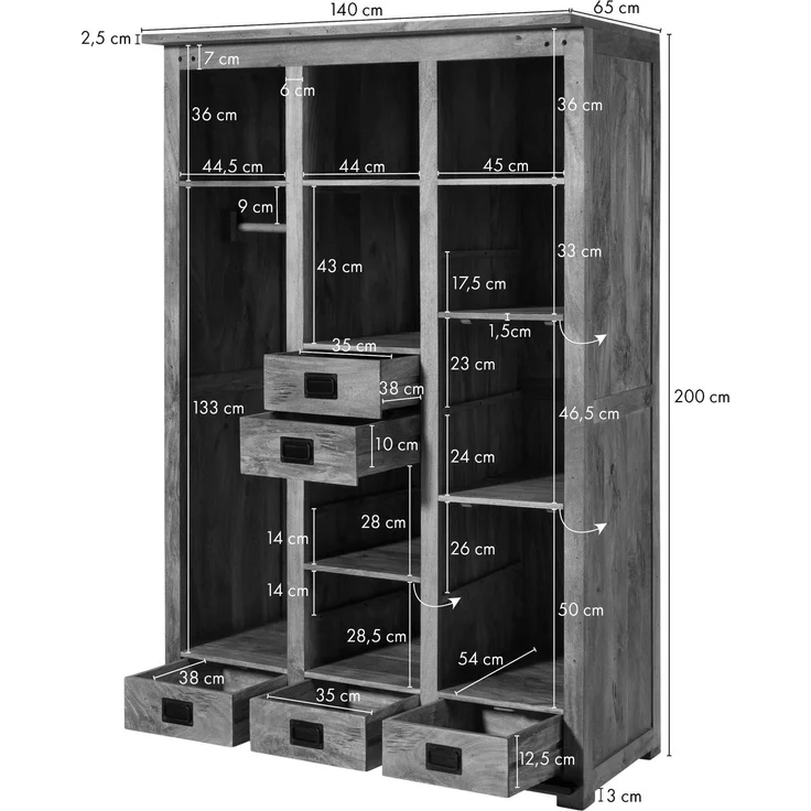 Kleiderschrank Mango 140x65x200 beige lackiert RAILWAY #369 – Bild 8