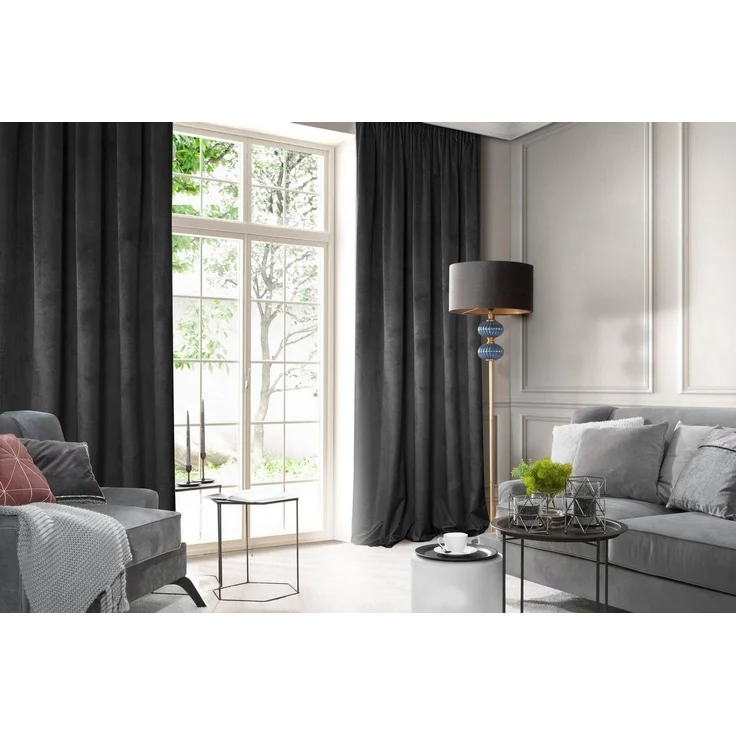 Samtvorhang Velours Vorhänge zum Wohnzimmer Prachtvoll Elegant schwarz 140x270 cm Kräuselband – Bild 5