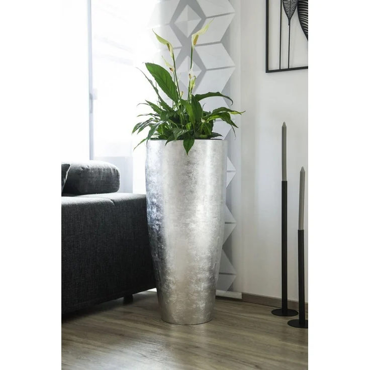 VIVANNO Bodenvase Exklusiver Pflanzkübel Fiberglas "City", Silber Hochglanz - 37x80 cm – Bild 3