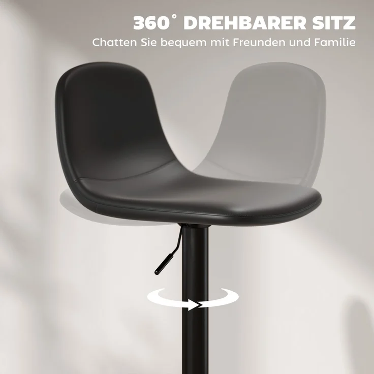 2er-Set Barhocker, Barstühle mit Kunstlederbezug, drehbar, mit Rückenlehne und Fußstütze, Metallbasis, Schwarz--Schwarz--104x44x40.5cm--YOUDENOVA – Bild 7