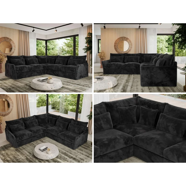 Ecksofa für Wohnzimmer, L-förmige Ecke mit losen Kissen, modular 4-Sitzer couchgarnitur - VERSO - Dunkelgrau Plüschstoff – Bild 2