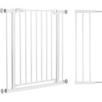 Hauck Treppenschutzgitter Türschutzgitter Open N Stop 2 inkl. 21 cm Verlängerung für Breiten 96-101 cm, ohne Bohren, Einhändiges Beidseitiges Öffnen, Manueller Schließmechanismus, Metall (White)