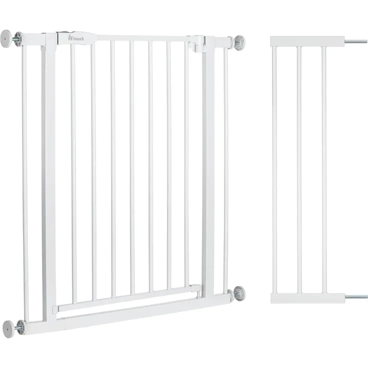 Hauck Treppenschutzgitter Türschutzgitter Open N Stop 2 inkl. 21 cm Verlängerung für Breiten 96-101 cm, ohne Bohren, Einhändiges Beidseitiges Öffnen, Manueller Schließmechanismus, Metall (White)