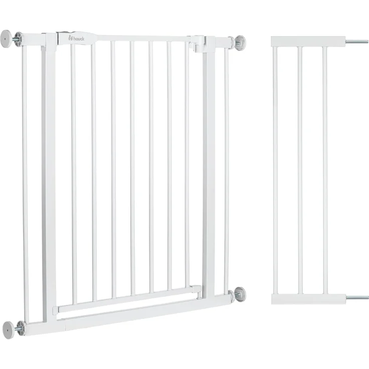 Hauck Treppenschutzgitter Türschutzgitter Open N Stop 2 inkl. 21 cm Verlängerung für Breiten 96-101 cm, ohne Bohren, Einhändiges Beidseitiges Öffnen, Manueller Schließmechanismus, Metall (White) – Bild 1