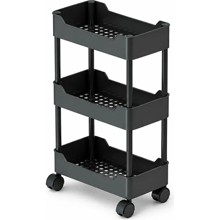Rollbarer 3-stufiger Nischenwagen für Küche und Bad Schwarz 36 x 16 x 10 cm