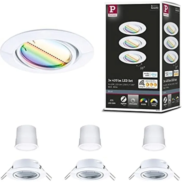 Paulmann 92467 Zigbee LED Einbauleuchte Base Coin Basisset RGBW Eisen 3000K
