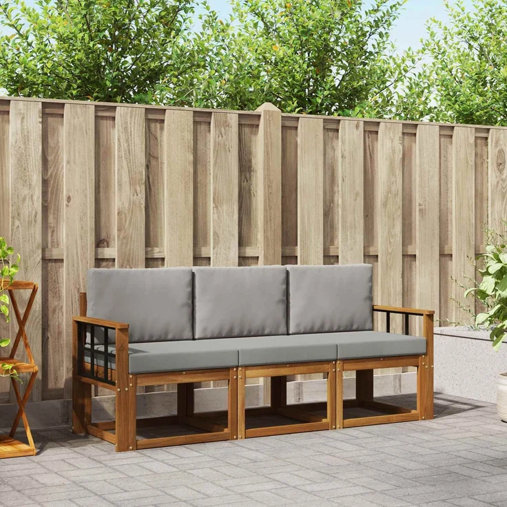 vidaXL Outdoor-Sofagarnitur 3 stk. 3-Sitzer Natur und Hellgrau 3365949 – Bild 1