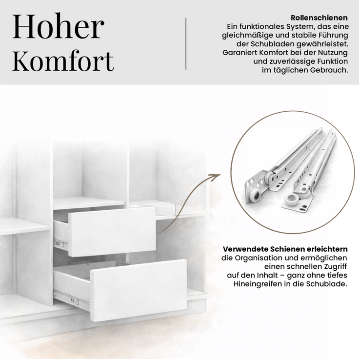 Schiebetürenschrank GRECJA 180 cm breite mit Spiegelfront und Dekor-Applikationen in Kaschmir, inkl. Kleiderstange & Einlegeböden mit Schubladen - Kaschmir – Bild 10