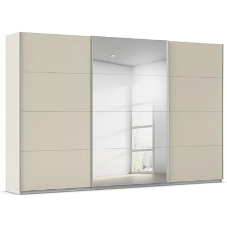 Rauch Möbel Kulmbach, Kleiderschrank mit Schwebetüren für Schlafzimmer, Kinderzimmer, Jugendzimmer, Garderobe, Flur, 3-türig, mit Spiegel, Zubehör Classic, Farbe Beige, Breite 360 cm – Bild 1