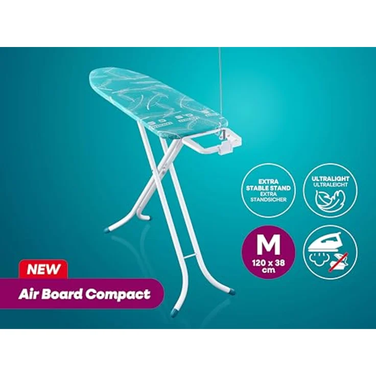 Leifheit Bügelbrett Air Board M Compact, höhenverstellbar 78-98 cm, Bügelfläche 120 x 38 cm, Zwei-Seiten-Bügeleffekt, ultraleicht mit Thermo-Reflect-Bezug – Bild 2