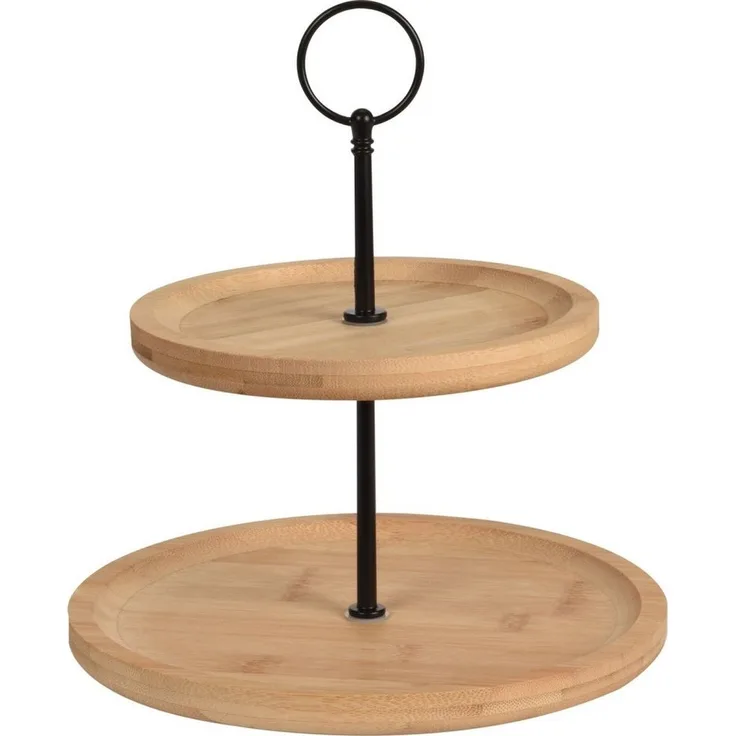 Excellent Houseware Serviertablett 2 Etagen Bambus Rund 16,5/21,5 cm 447448