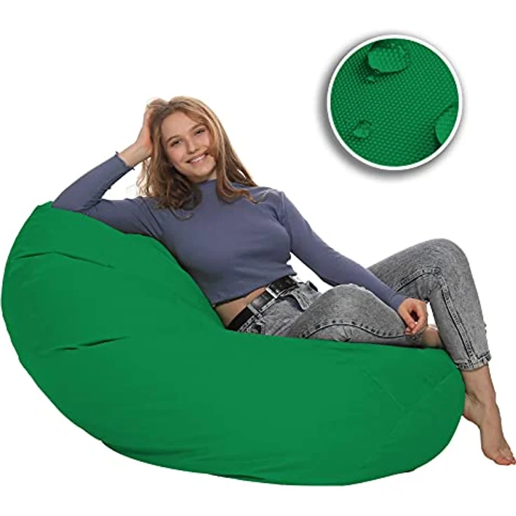 HomeIdeal - Sitzsack XXL Bodenkissen für Erwachsene & Kinder - Geeignet für Gaming oder Entspannen - Indoor wie Outdoor da er Wasserfest ist - mit EPS Perlen, Farbe:Grün, Größe:XXXL – Bild 4