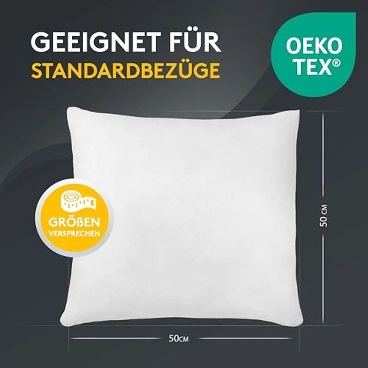 LILENO HOME 4er Set Kissenfüllung 50x50 cm - 40°C waschbares Innenkissen geeignet für Allergiker - Polyester Kisseninlet als Couchkissen, Sofa Kissen, Cocktailkissen und Kopfkissen – Bild 5
