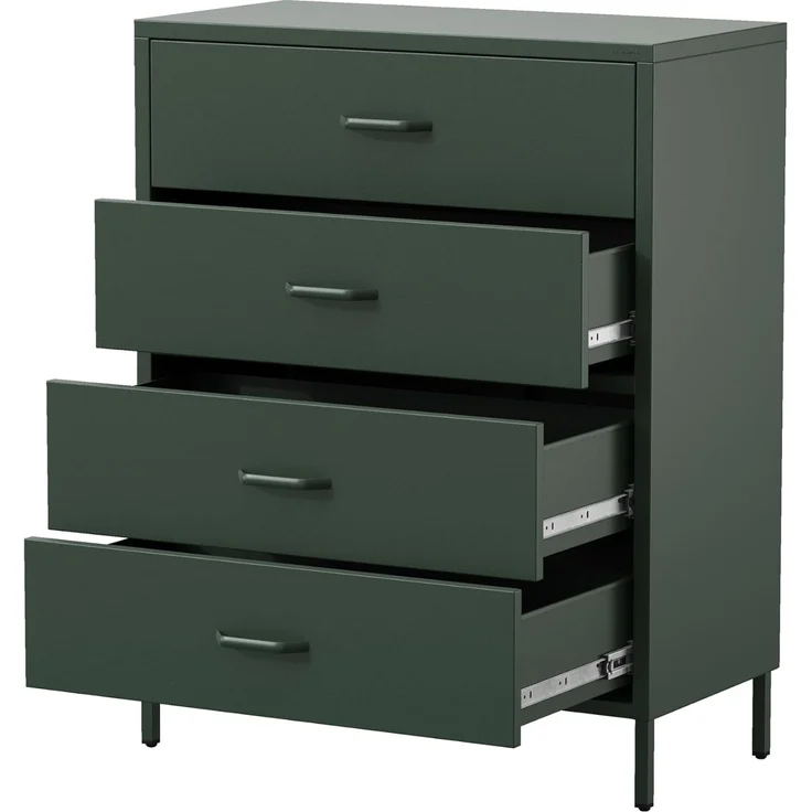 Jan Nowak Metall Kommode mit Schubladen - Carla | Komodenschrank für Schlafzimmer, Wohnzimmer, Kinderzimmer | Industrial Loft Style | Schubladenkommode Glitzernd | 80 x 101,5 x 40 cm | Flaschengrün – Bild 2