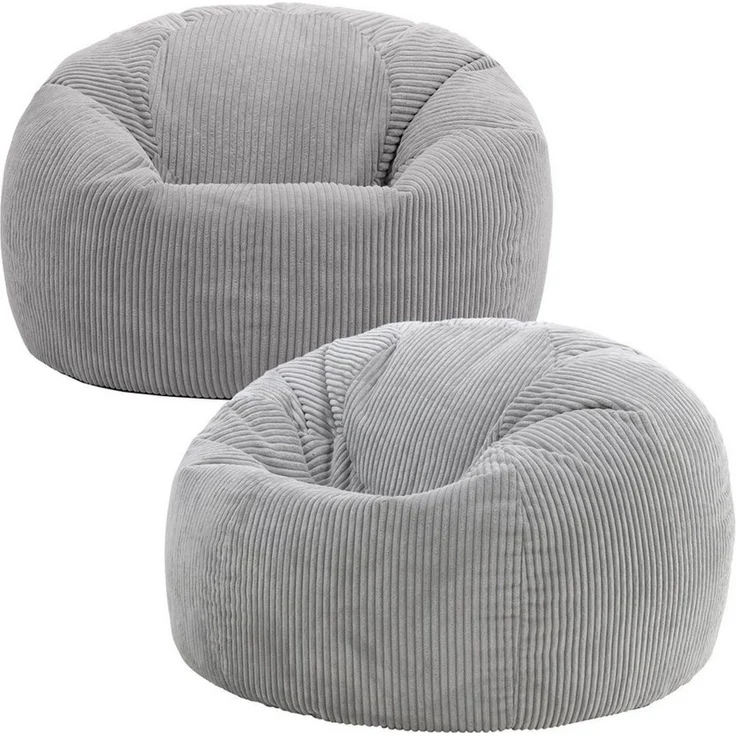 Icon Kingston Sitzsack Cord, Grau, 2er Pack, Sitzsack Erwachsene mit Füllung, Bean Bag, Cord Sessel, Lounge Sessel, Lounge Stuhl, Schlafzimmer, Wohnzimmer, Wohnzimmer Möbel – Bild 1