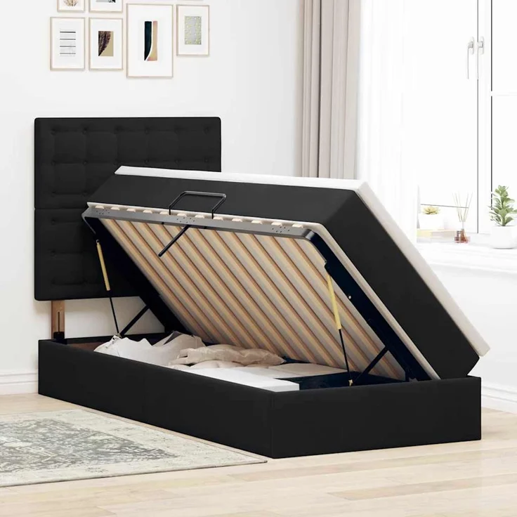 vidaXL LED-Speicherbett mit Matratze Schwarz 100 x 200 cm Samt 3372767 – Bild 4