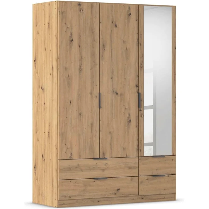 Rauch Möbel Lagoa, Kleiderschrank, Garderobe für Schlafzimmer, Kinderzimmer, Jugendzimmer 3-türig mit Spiegel, 4 Schubladen, mit Zubehör Premium, Farbe Eiche Artisan, Holz, Breite 136 – Bild 1