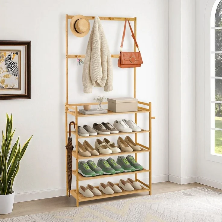 Youyijia Aufbewahrungsdose Garderobe 2-in-1 Schuhregal aus Bambus für den Eingangsbereich – Bild 2