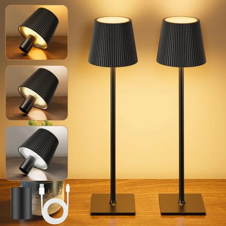 YICAIZI LED Tischlampe 2 Stück Kabellos Akku Tischlampen mit Flaschenverschluss Stufenlos Dimmbar Aufladbar Tischleuchte mit 3 Farbtemperatur für Outdoor, Wohnzimmer, Schlafzimmer, Nachttisch, Schwarz – Bild 2