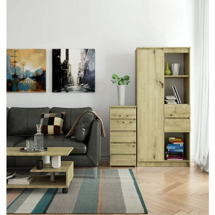 Home Collective Kommode 40 cm breit Holz Highboard Sideboard für Flur Schlafzimmer Wohnzimmer (Mehrzweckschrank Schrank schmal Kommode Schlafzimmer mit Schubladen), Kinderzimmer Organizer, 92 cm hoch mit 5 Schubladen Artisan Eiche – Bild 3