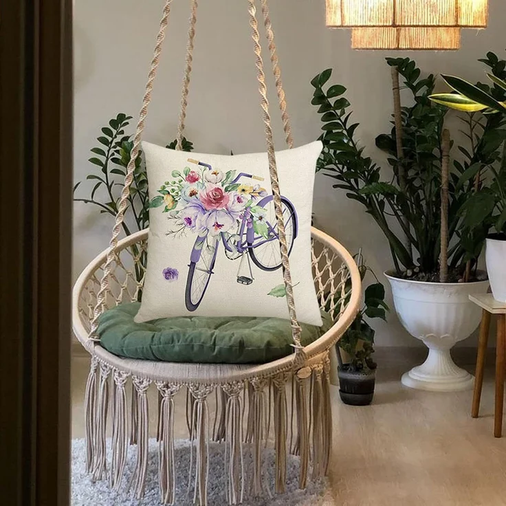 Kissenbezüge 45×45 cm 4er-Set Lila Blumen, Frühling Farmhouse Dekokissen, Sofa Wohnzimmer – Bild 7