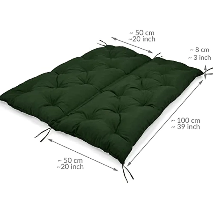 Beautissu Bankauflage Flair BR, Dunkelgrün, 48x10x100 cm, UV-beständig, Outdoor-Kissen mit Befestigungsbändern – Bild 3