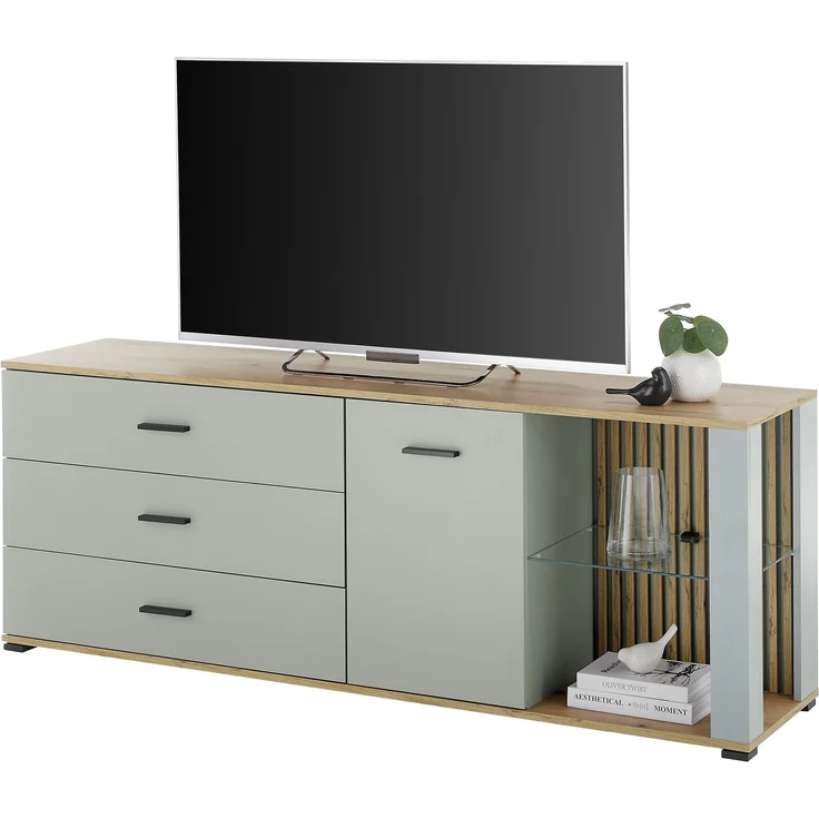 Lowboard >Narva< inkl. Beleuchtung, Evoke Eiche Dekor, salbei - 179x67x44cm (BxHxT) – Bild 4