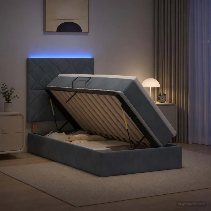 vidaXL LED-Speicherbett mit Matratze Dunkelgrau 100 x 200 cm Samt 3460171 – Bild 4