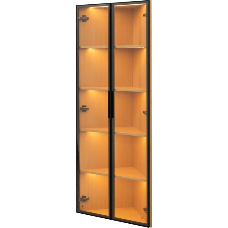LED-Glasvitrine 62x35x160cm – Außenseite aus Eiche, integrierte Lichtleiste, staubdichter Schrank aus gehärtetem Glas, Eckvitrine mit Tür – Sammlungsvitrine, Bücherregal, Weinschrank,Badezimmerschrank--Eiche--62x35x160cm--YOUDENOVA – Bild 7