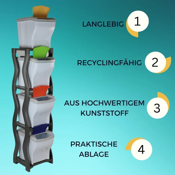 Regal für Mülleimer Set 3 und 4 Steckregal Kunststoff Haushaltsregal Kellerregal Lagerregal Garagenregal Küchenregal Keller – Bild 6