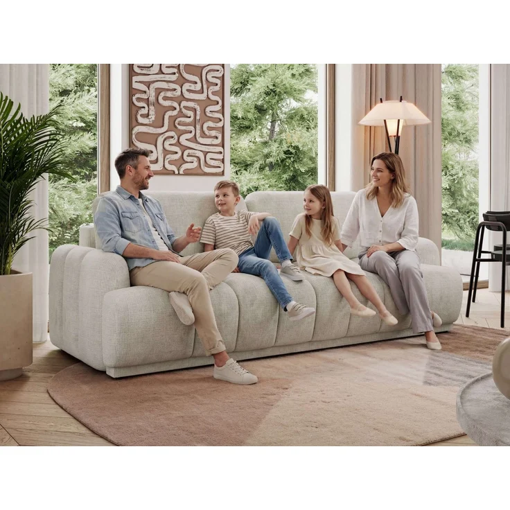 Schlafsofa ACCORDO 3-Sitzer mit Schlaffunktion, DL-Mechanismus, Wellenfederung & Massivholz, freistehend rundum bezogen - Beige Strukture – Bild 3