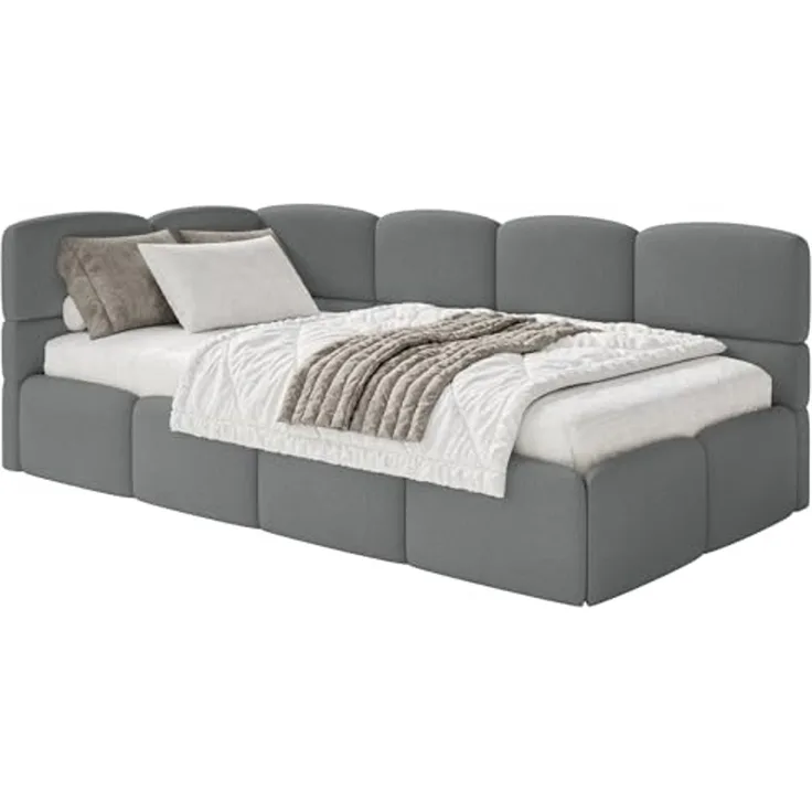 Selsey 'Cloudy' Jugendbett 120 cm, Bettkasten, Chenille, Kopfteil links, Dunkelgrau