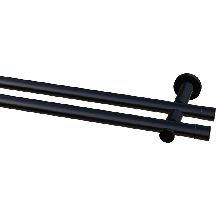 Garduna Gardinenstange Ø 20mm / 1- oder 2-Lauf, 2-läufig, kürzbar, Metall, 2-lauf 1-lauf, Gardinenstange komplett, hochwertig, Fixmaß, 20mm