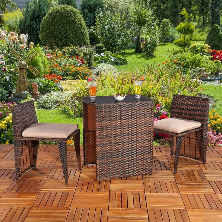 3tlg. Polyrattan Gartenset Sitzgruppe Gartenmöbel Sitzgarnitur Balkon braun – Bild 2