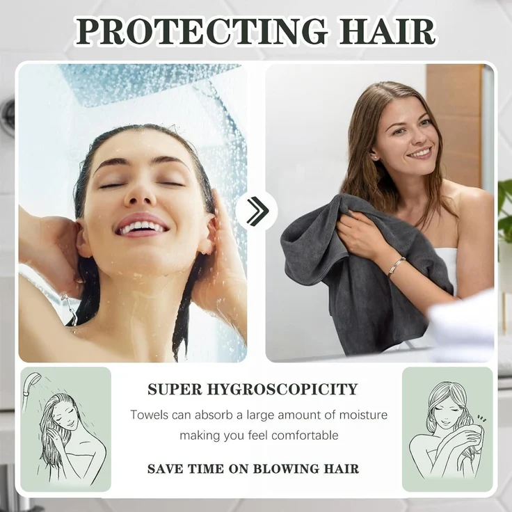 Mikrofaser Handtuch Haare 2er Pack Flauschig Saugstark 50x100cm dunkelgrau – Bild 3