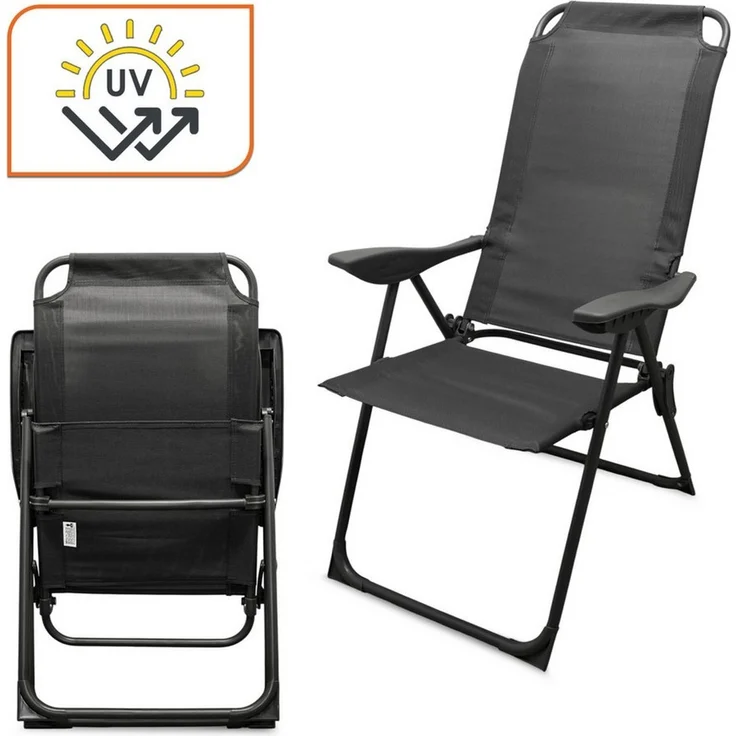 Spetebo Hochlehner Metall Garten Klappstuhl grau mit 5-fach verstellbarer Rückenlehne (108 x 62 cm, 1 St), Campingstuhl mit Textil Gewebe bis 110 kg belastbar – Bild 3