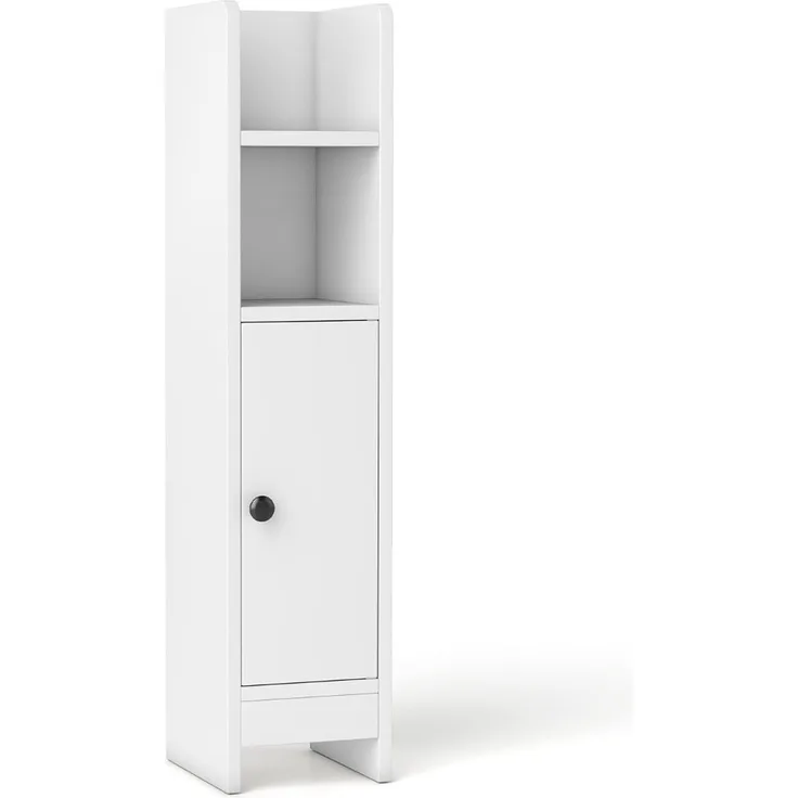 Schmaler Toilettenschrank mit 2 Offenen Fächern & 2 Abnehmbarer Ablage Badschrank Weiß