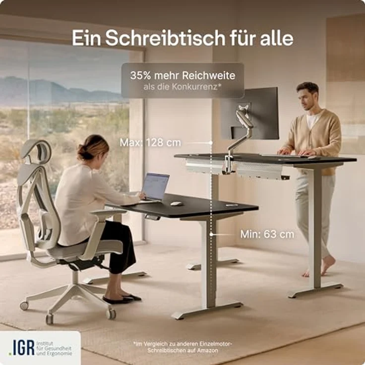 Höhenverstellbarer Schreibtisch - Höhenverstellbar Elektrisch mit Flüsterleisem Dual-Motor & Touchscreen - Hohe Tragfähigkeit - Stehtisch von Desktronic, Grau + Schwarz, 140x70 cm – Bild 8