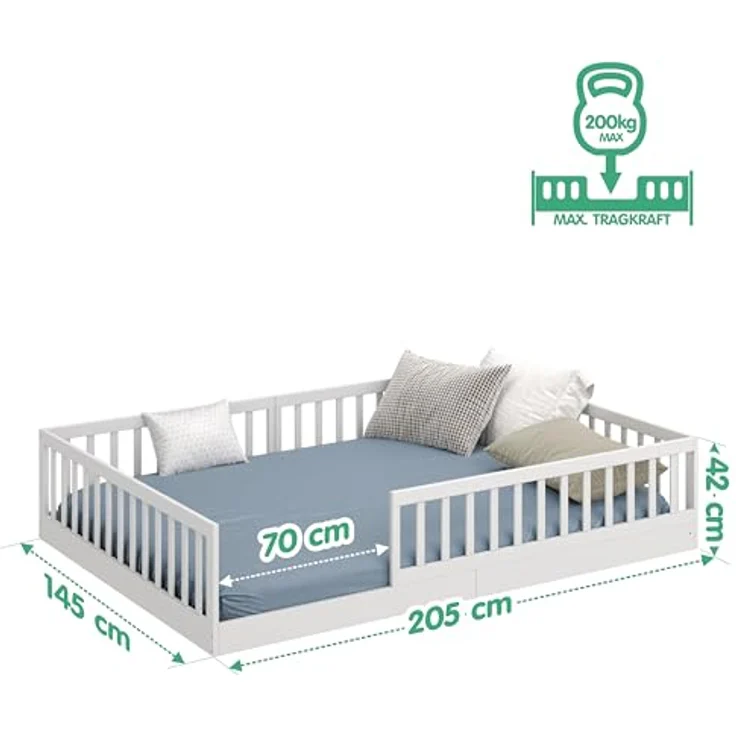 CADANI Kinderbett CADANI Timi Kinderbett Montessori Bodenbett (abnehmbarer Rausfallschutz), integrierter Lattenrost – Bild 3