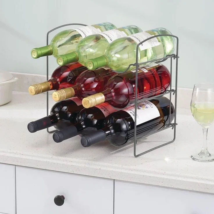 Weinregal Flaschenregal 9 Flaschen Metall mDesign klappbar 37 x 34 cm Dunkelgrau – Bild 5