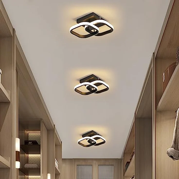 Goeco LED Deckenleuchte Moderne Deckenlampe Innen, 19W, 2135LM, 3000K Warmweißes Licht, LED Lampen Deckenleuchtung Quadratische aus Aluminium für Korridor, Flur Eingang Gang, Balkon, Schwarz – Bild 3